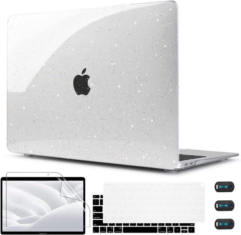 CISSOOK Clear Glitter Star Case for MacBook Air 13 Inch 2021 2020 2019 2018 Release A2337 M1 A2179 A1932, Plastic Sparkly Hard Shell Case with Keyboard Cover for MacBook Air M1 2020-2021 with Touch ID - Image 1